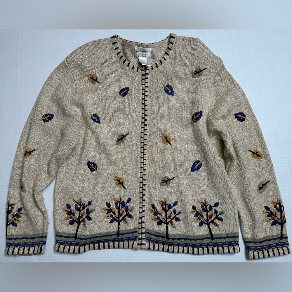 Hand embroidered Christopher banks fall heavy weight cardigan - SIZE XL